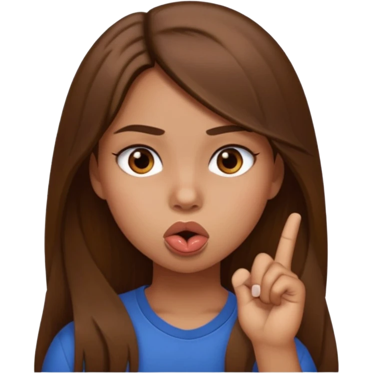 Emoji Fille cheveux long et brun yeux brun avec un doigt dans la bouche comme le truc baka emoji