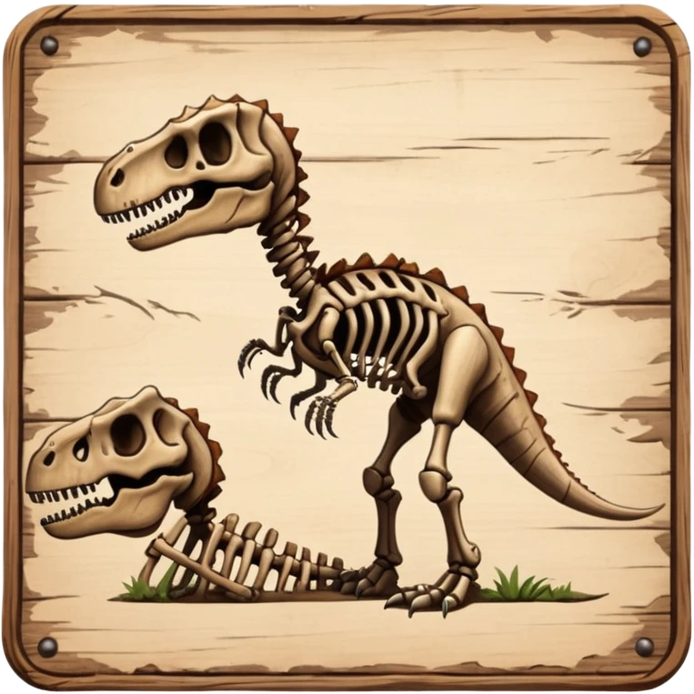 Dinosaur Signboard – Wooden board with a dinosaur skeleton drawing emoji
