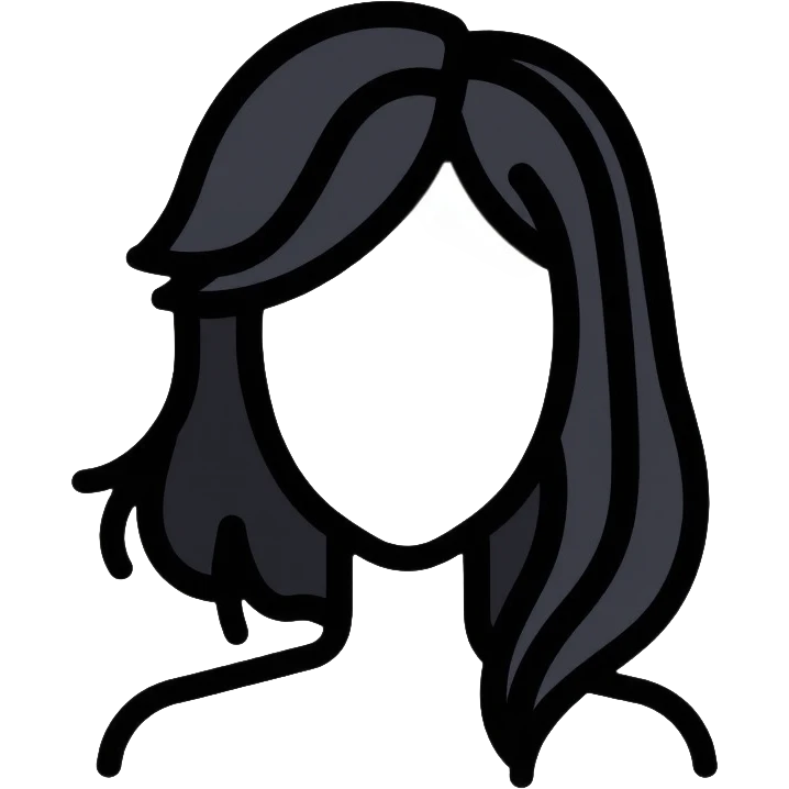 Clean minimalist tech avatar of white female with black hair for GitHub, digital tech theme emoji