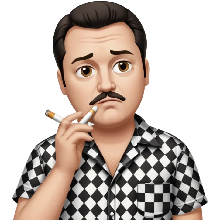 Bust of Ricky from Trailer park boys wearing black and white checkered short sleeve shirt, smoking a cigarette emoji