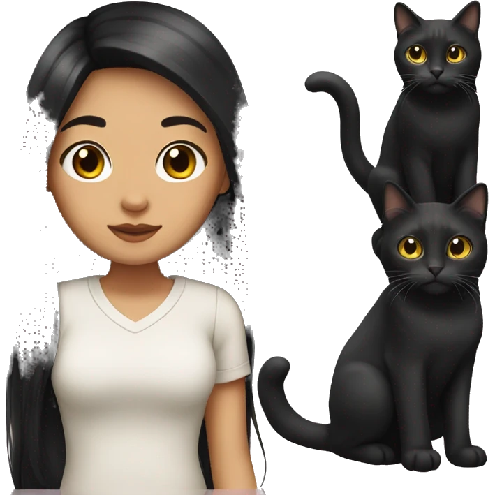 Girl with long black hair and a cat emoji