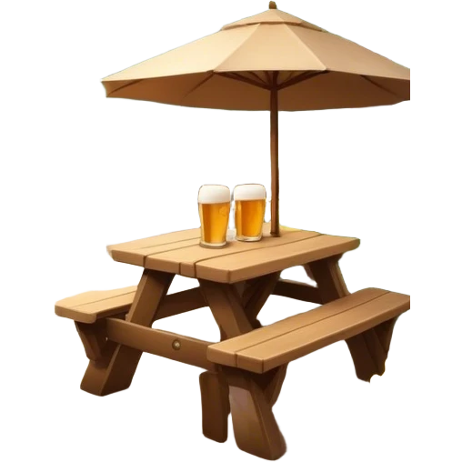 Cinematic Realistic Biergarten Pop Culture Emoji, showcasing a charming outdoor beer garden scene rendered with rustic details and inviting, soft lighting. emoji