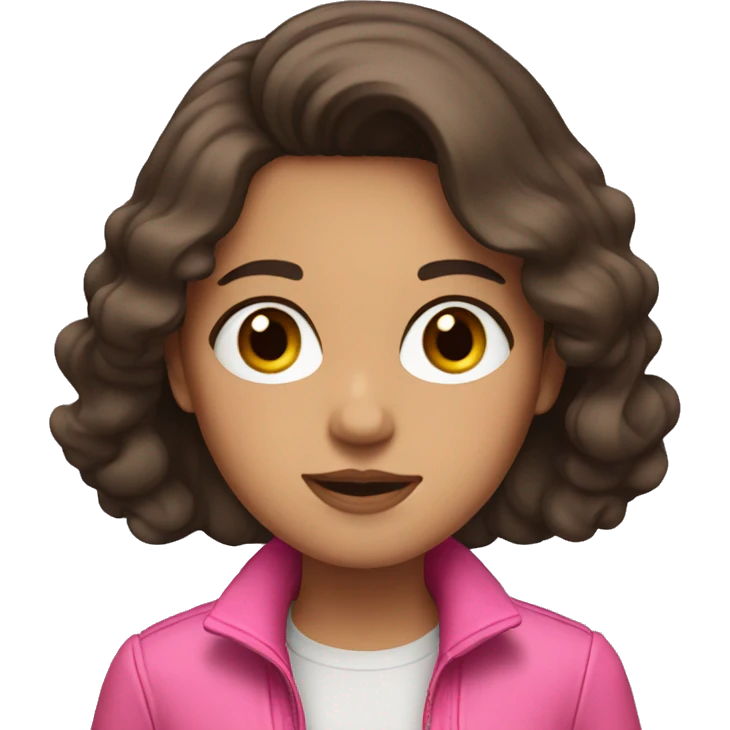 brunette with brown eyes in a pink jacket emoji