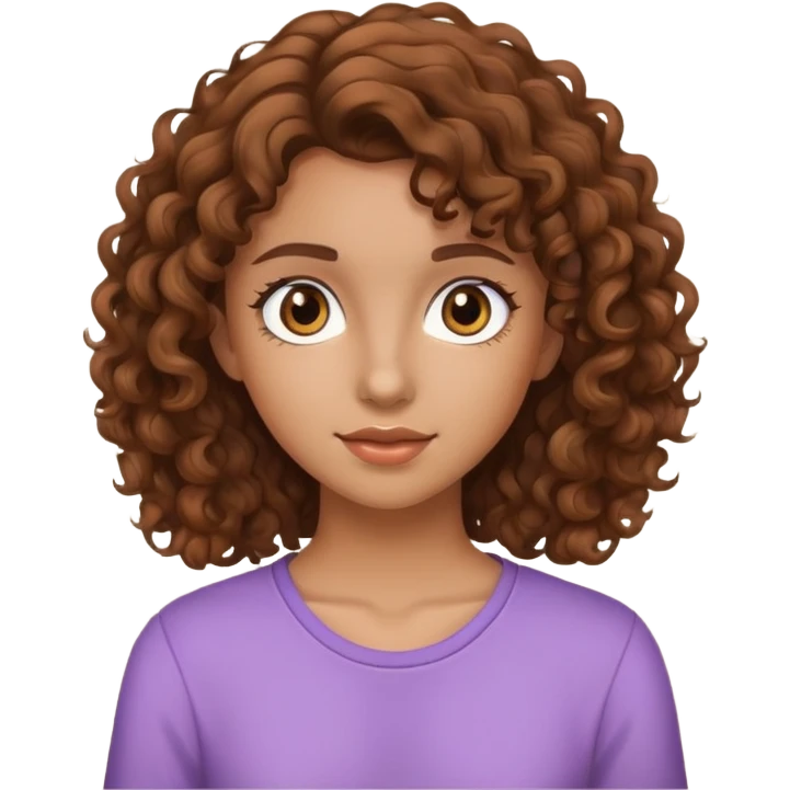 Female teenager, brown curly hair, tan emoji