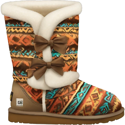 Realistic pair of aztec Pattern fur Ugg boots with bows. emoji