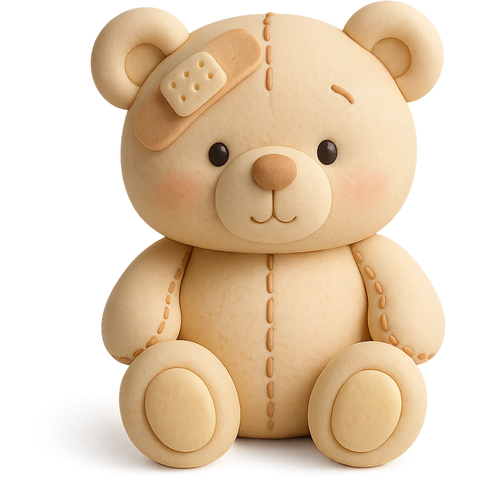 bandage, fluffy, plush toy style, stitched details, adorable expression emoji