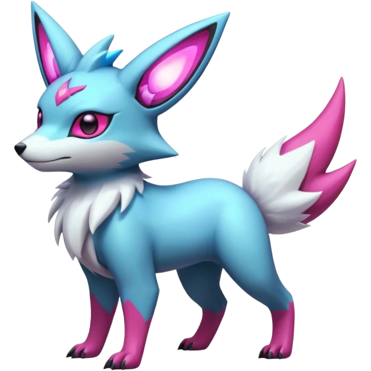 White and magenta pastel shiny glossy smooth soft glowing cyperpunk futuristic feral Zangoose-Manectric-Luxray-Umbreon-Vaporeon-Amaura-Electrike-fusion-creature  emoji