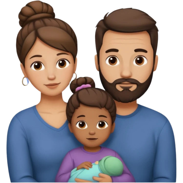 brown family with mom dad teenage daughter toddler son and baby. moms hair is in a bun. dad has a beard.  emoji