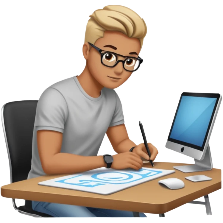 designer drawing in a digital table with his computer emoji