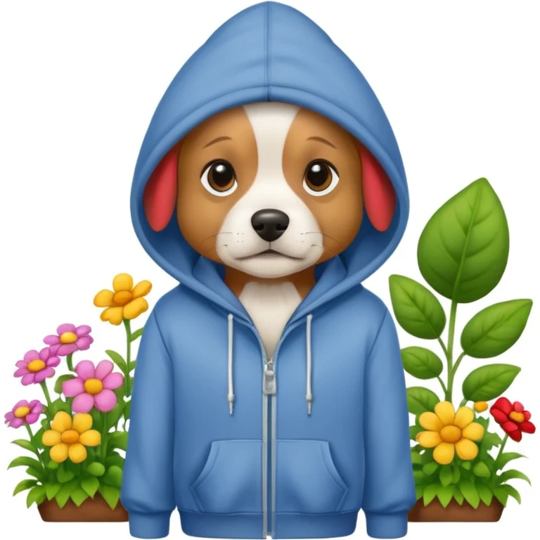 dog in a hoodie, garden background emoji