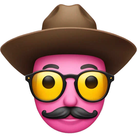 Rose colored glasses with black cowboy hat and smiley face  emoji