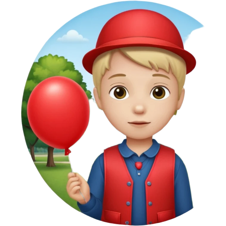 Child + balloon, Park Visitor, with park background, cicrle style frame. emoji
