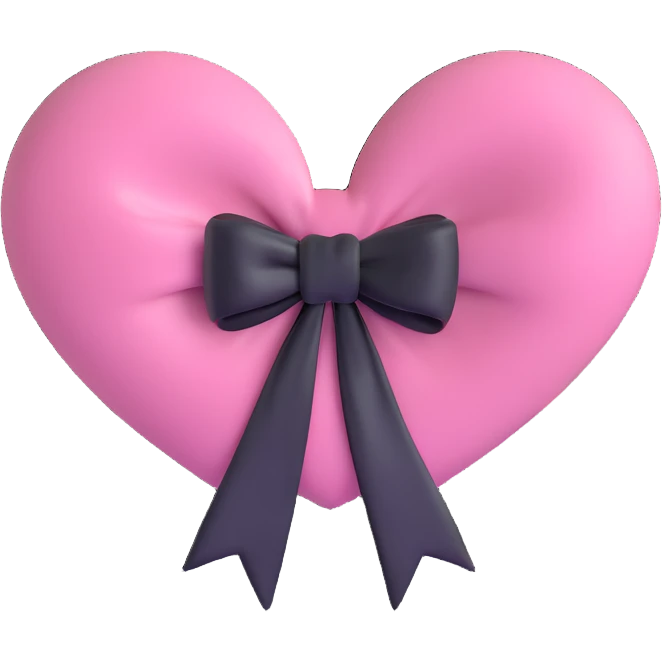 pink heart with a black bow knot and a white outline emoji