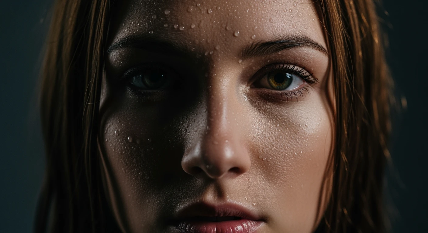 Extreme Closeup photo of a beautifull woman, water light reflection on face, low key light, cinematic light, 8K, very detailed, sharp emoji