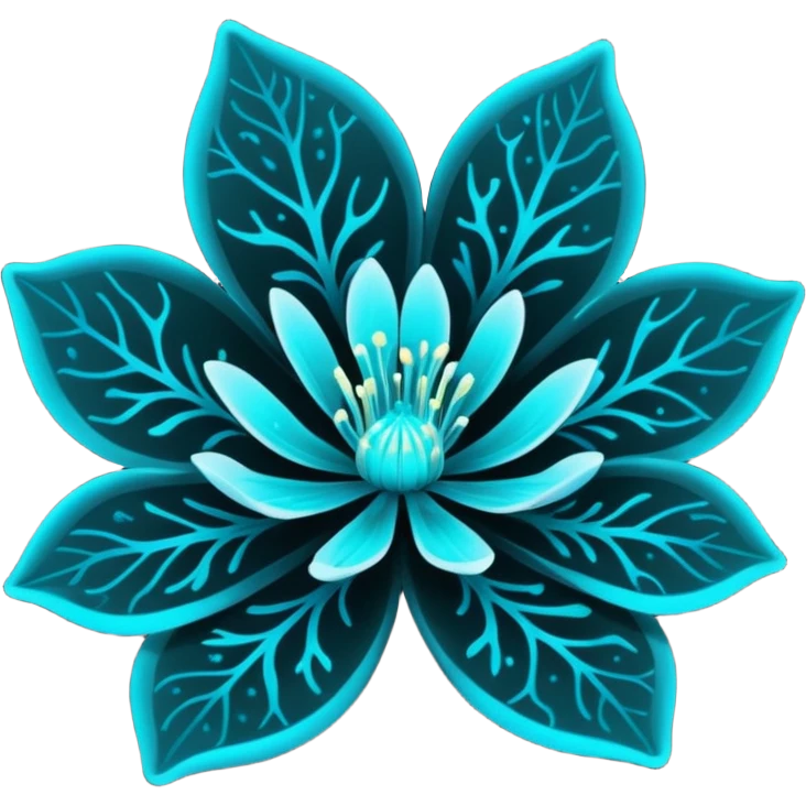 black bioluminescent transparent bio-luminescent flower with cyan glowing patterns  emoji