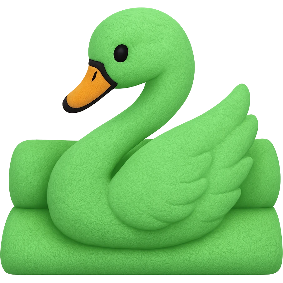A swan made from a green terrycloth towel, emoji style emoji