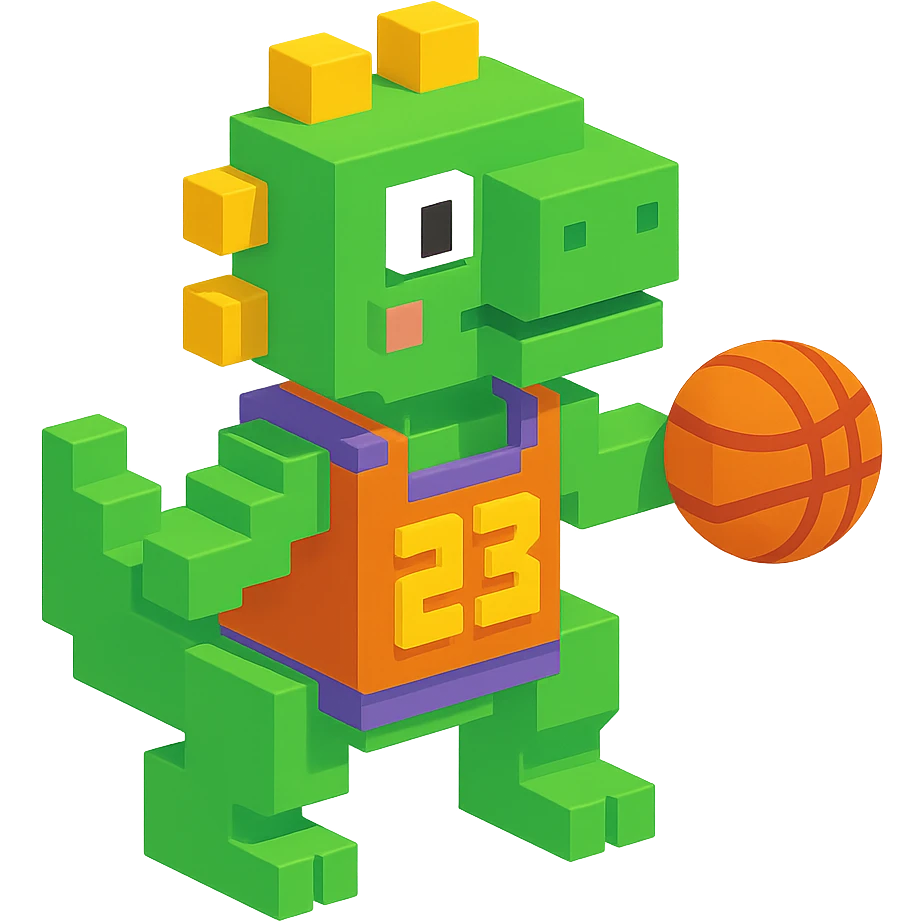 динозавр с баскетбольном мячом в майке с надписью "23", no background  emoji