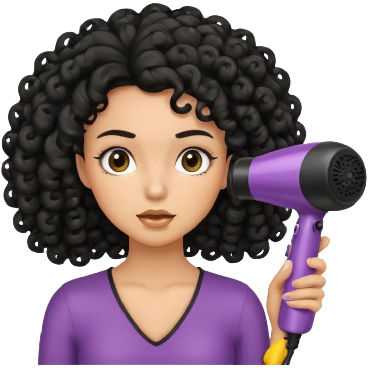 a girl scrunching her black curls with a blow dryer  emoji