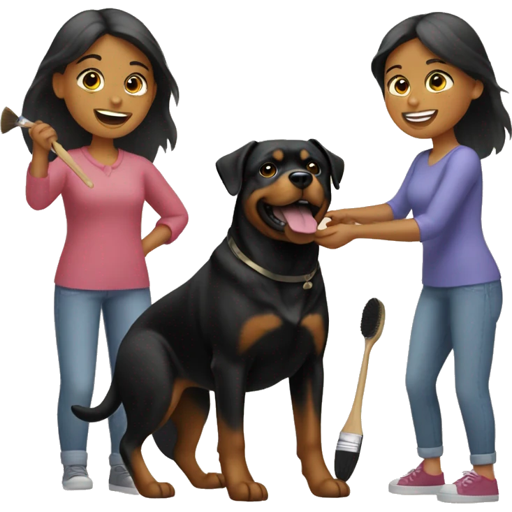 A woman brushes her Rottweiler  emoji