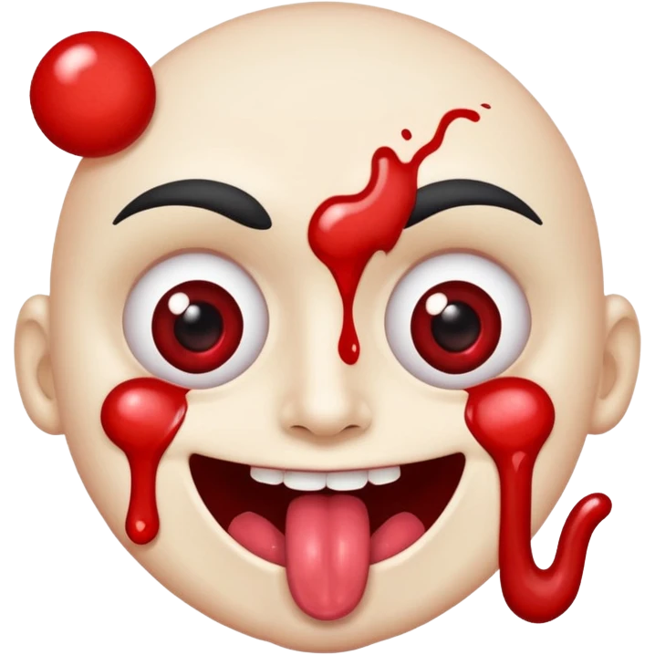Spilt glue on their face and smiling with their tongue out but their eyeballs are bloodshot red emoji
