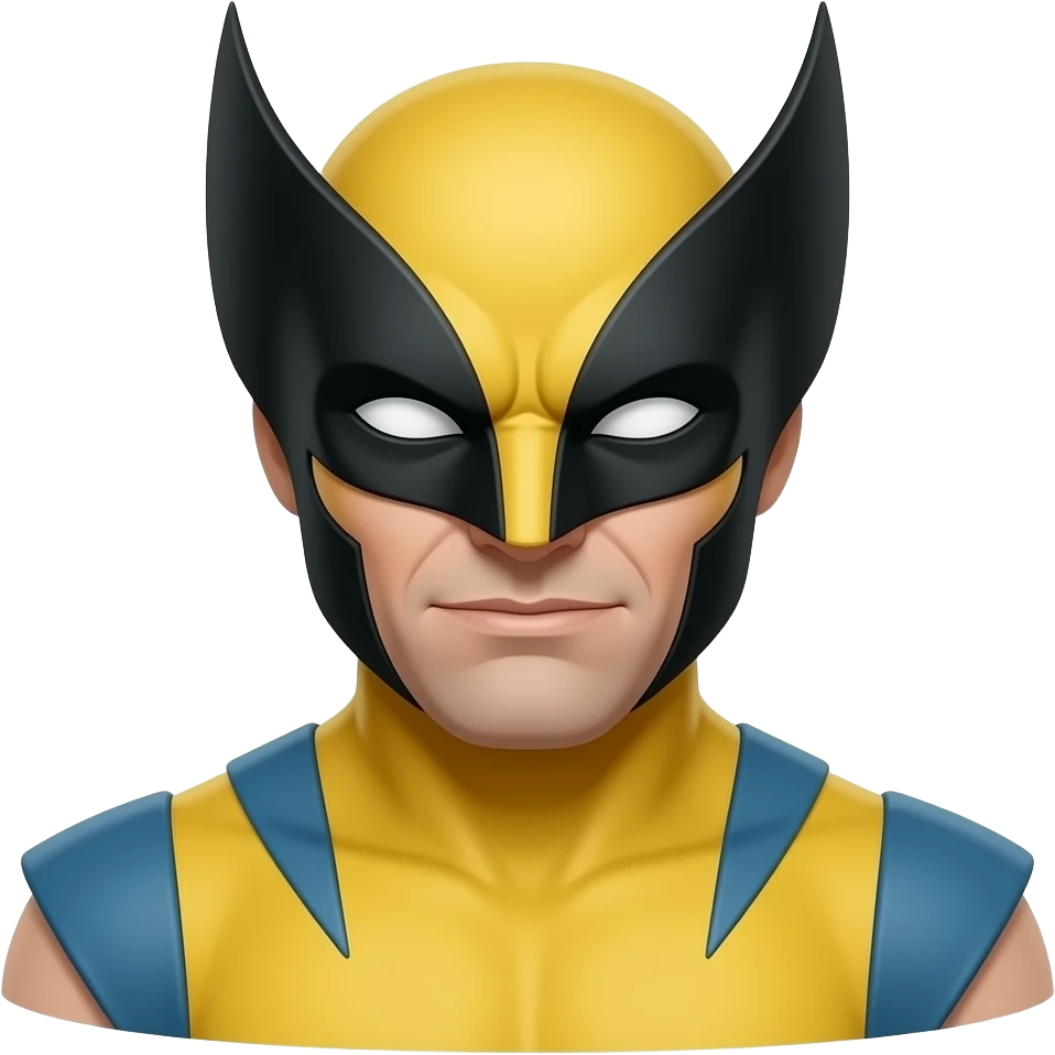Create an emoji of wolverine up till chest with fully white eyes emoji