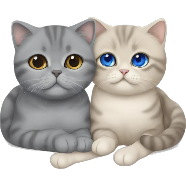 Grey Scottish fold cuddling with beige British shorthair with blue eyes  emoji