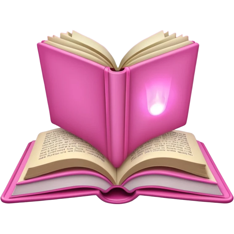An open pink book with glowing lights emerging from its pages,  emoji