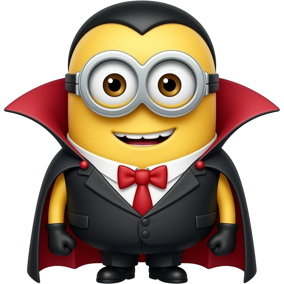 Gru from Despicable Me dressed as a friendly, heroic vampire emoji