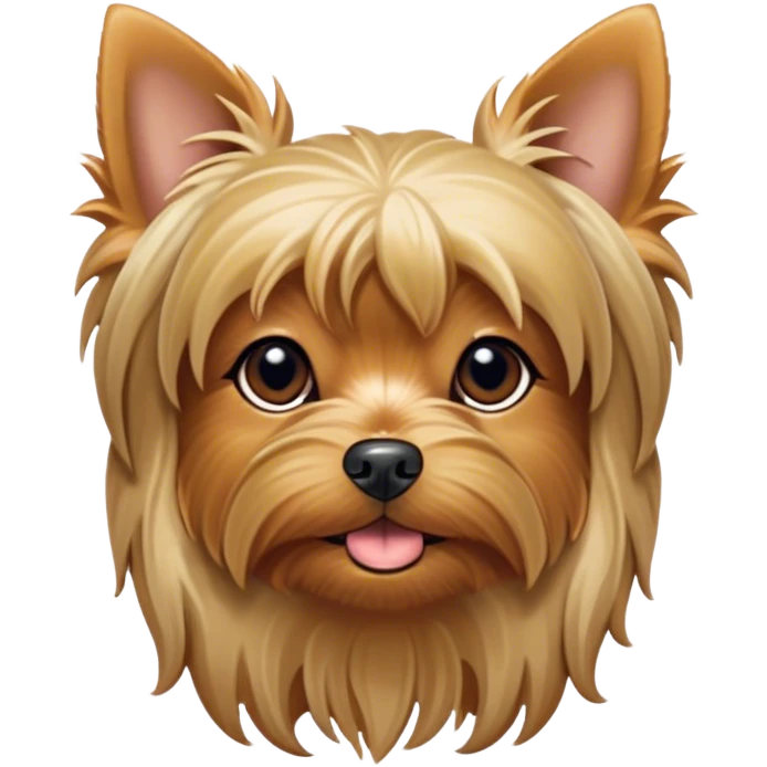 Cinematic Cute Yawning Yorkshire Terrier Portrait Emoji, Head tilted with a playful, drowsy expression and droopy, adorable eyes, featuring a soft, well-groomed fur in rich hues, simplified yet irresistibly endearing, highly detailed, glowing with a warm, cozy radiance, high shine, exuding a relaxed yet spunky charm, styled with a gentle, soft glowing outline, capturing the essence of a Yorkshire Terrier mid-yawn that seems as if it could cuddle right off the screen! emoji