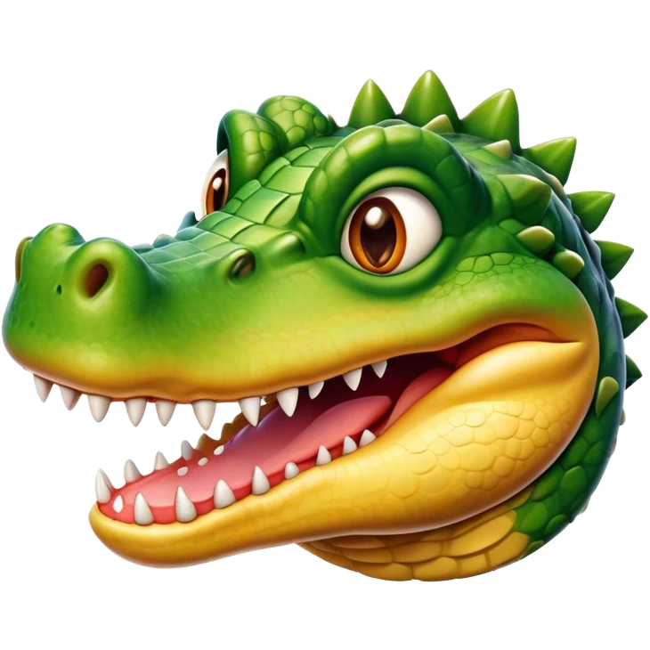 Cinematic Realistic Comical Crocodile Portrait Emoji, Head tilted dramatically with an exaggeratedly amused expression, featuring a striking, glossy scaly hide with bold textures and wide, expressive eyes full of playful disbelief, rendered with vivid natural hues and lifelike detail, high shine, dramatic yet playful, styled with an air of cheeky aquatic mischief, soft glowing outline, capturing the essence of a spirited and over‐the‐top crocodile that looks ready to snap its jaws in a burst of viral wild humor! emoji