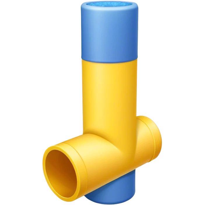 Blue foam tube with yellow caps on top and bottom, not hollow, front view emoji