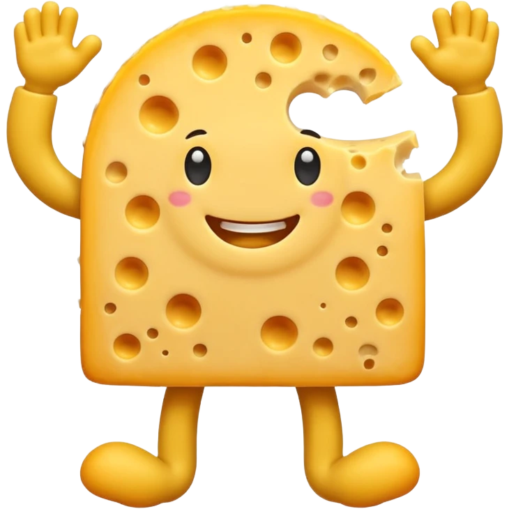 A cheese with arms and legs and gritted teethwith the arms being half circles emoji