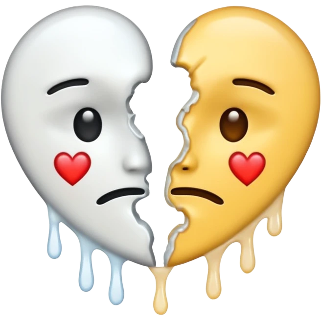 The broken heart emoji in white with sticky white liquid Ozzing out of it (the heart is broken in half and faceless)  emoji