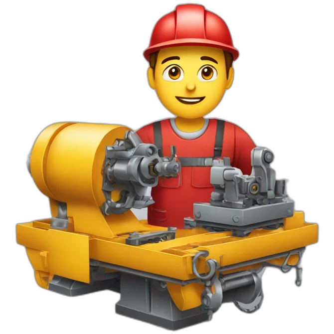 Industrial professional mechanical assembler working on the assembly of heavy machinery with a red outfit emoji