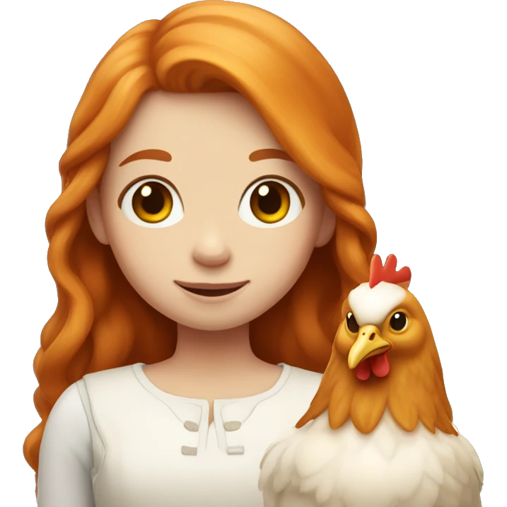 Ginger girl with Long hair and a white hen inside her Arms  emoji