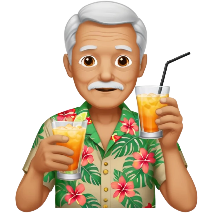 old man wearing a hawaiian shirt drinking mixed drink  emoji
