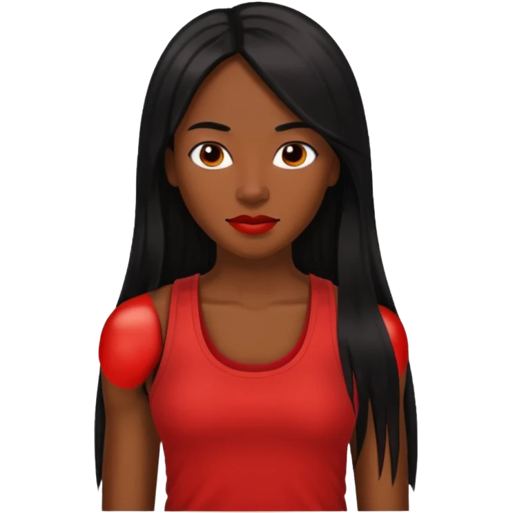 Rozonda Chilli Thomas medium dark skin long black straight hair, red tank top emoji