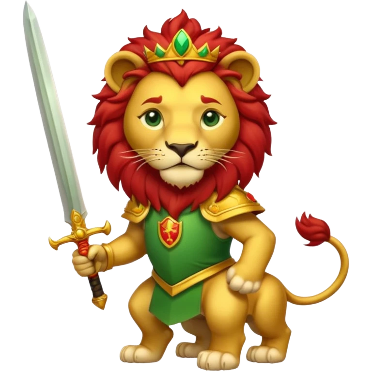 A lion with a sword and the sun on top of it and on the top green and bottom red emoji