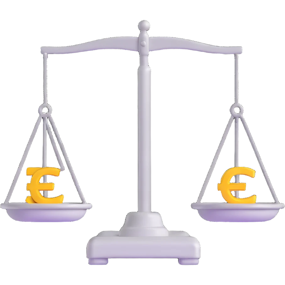 Balance scale with Euro symbols in the trays emoji