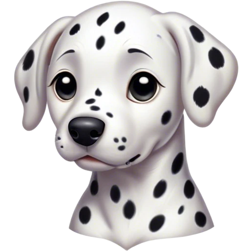 Cinematic Cute Dalmatian Portrait Emoji, Head tilted playfully and inquisitively, showcasing a smooth white coat speckled with charming black spots, round, sparkling dark eyes filled with curiosity, Simplified yet irresistibly adorable features, highly detailed, glowing with a warm, friendly glow, high shine, affectionate and lively, stylized with a touch of whimsy, bright and endearing, soft glowing outline, capturing the essence of a mischievous yet loving pup, so playful it feels like it could bound out of the screen and into your arms! emoji