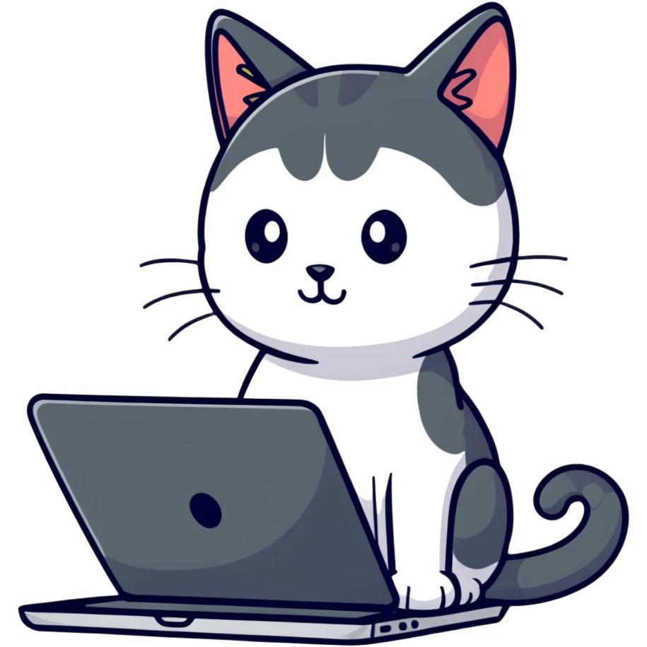 Худой Кот за ноутбуком emoji
