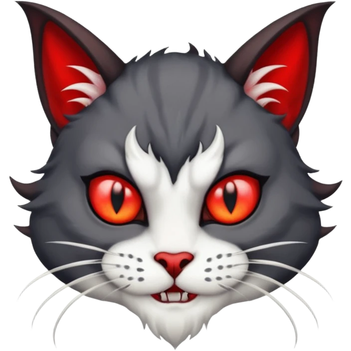 dark blackish grey and white horned devil satan cat emoji