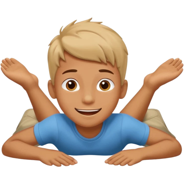 A boy lying down on the floor with love emoji