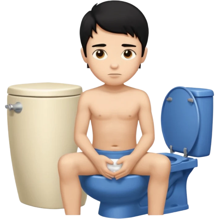 menino de tom de pele médio claro de cabelo preto sem camisa sentado no vaso sanitário  emoji
