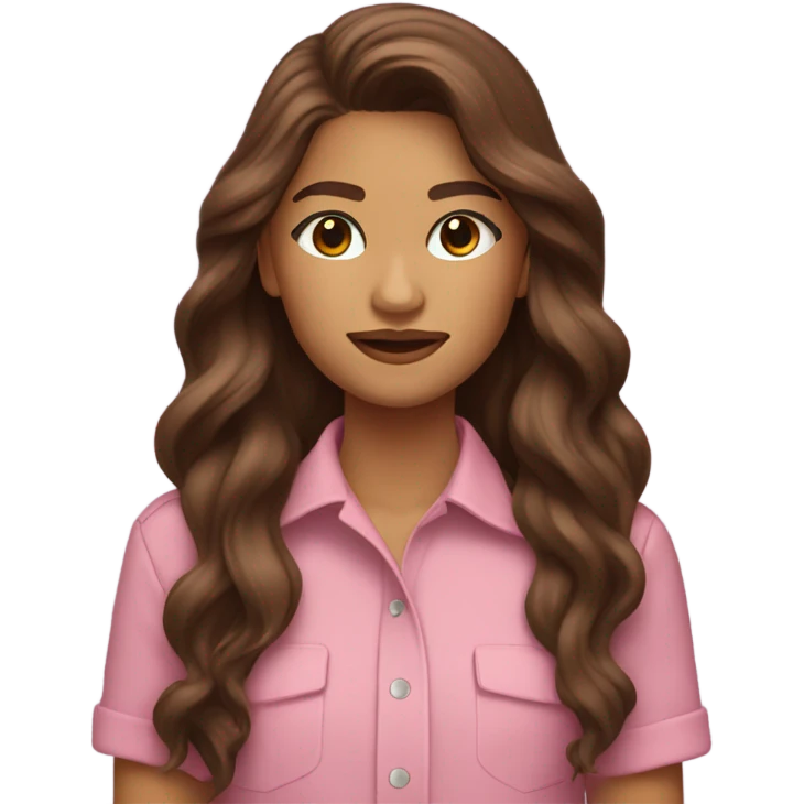 Zendaya wearing a pink shirt with long wavy brown hair emoji