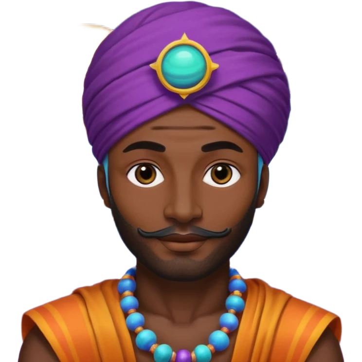 A bold emoji-style illustration with Saturn 🪐 as the dominant element, clearly showing its bright rings. Inside the planet, a stylized man wearing a colorful turban 👳🏾‍♂️, depicted as a mystical or adventurous character, sitting or floating within Saturn, integrated with the planet’s texture. emoji