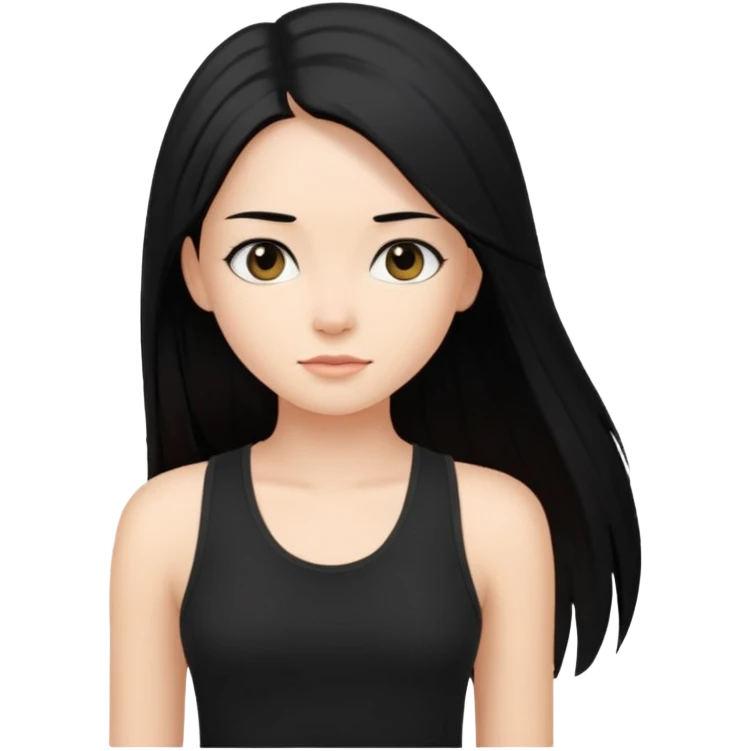a pretty bratz fair girl with long black straight hair, wearing a black tank top emoji
