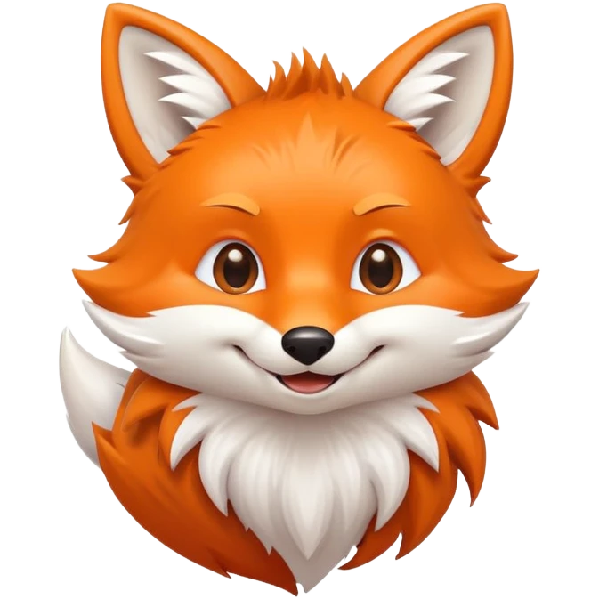 A cute smiling fox emoji with fluffy orange fur, pointy ears, and a playful expression, set against a simple white background. The style is minimalist and cartoonish, perfect for messaging apps. emoji