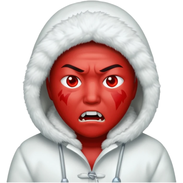 asian, eskimo glass, white coat, angry, red face emoji
