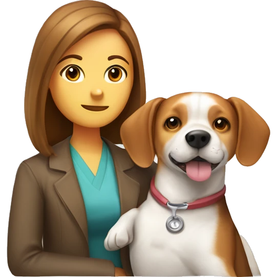  A Beagle dog and a Inu dog cuddle pediatrician woman with medium long  brown hair  emoji